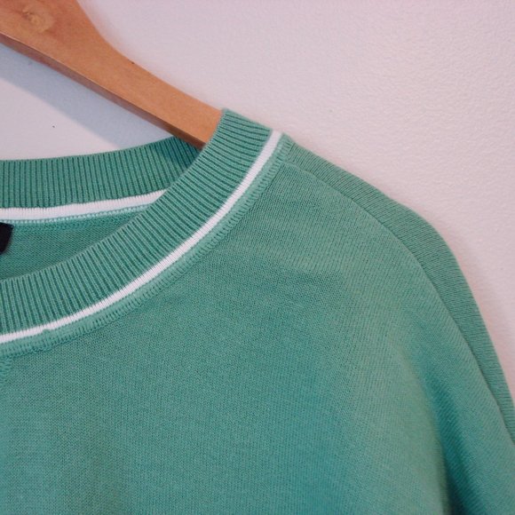 Tommy Hilfiger Green Knit Tunic Sweater Top Sporty White Stripe Rounded Hem XL - Picture 6 of 12